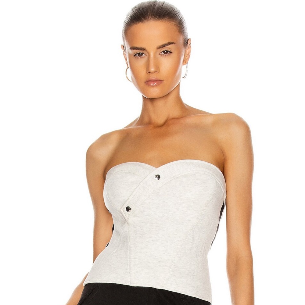 RTA “KALA” COTTON CROSSOVER BUSTIER TOP, SZ 2 LIGHT GREY